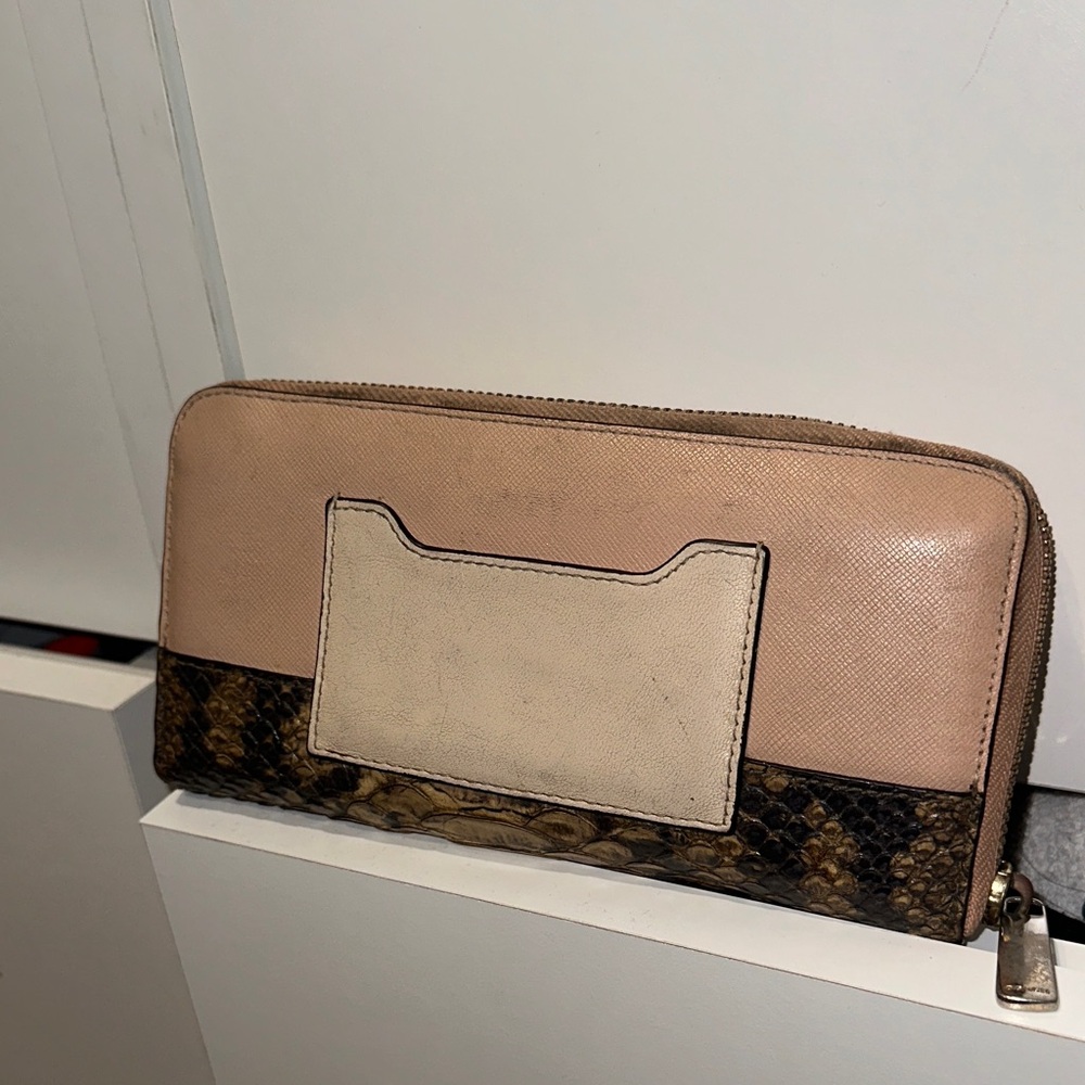 Coach Pink Zip Wallet with Brown Python-Texture Trim - Picture 2 of 5